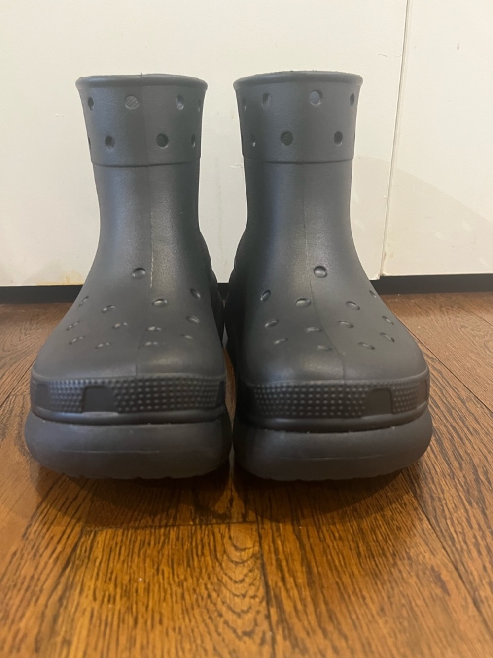 Black Classic “Crush” Croc Platform Waterproof Clog Rain Boots